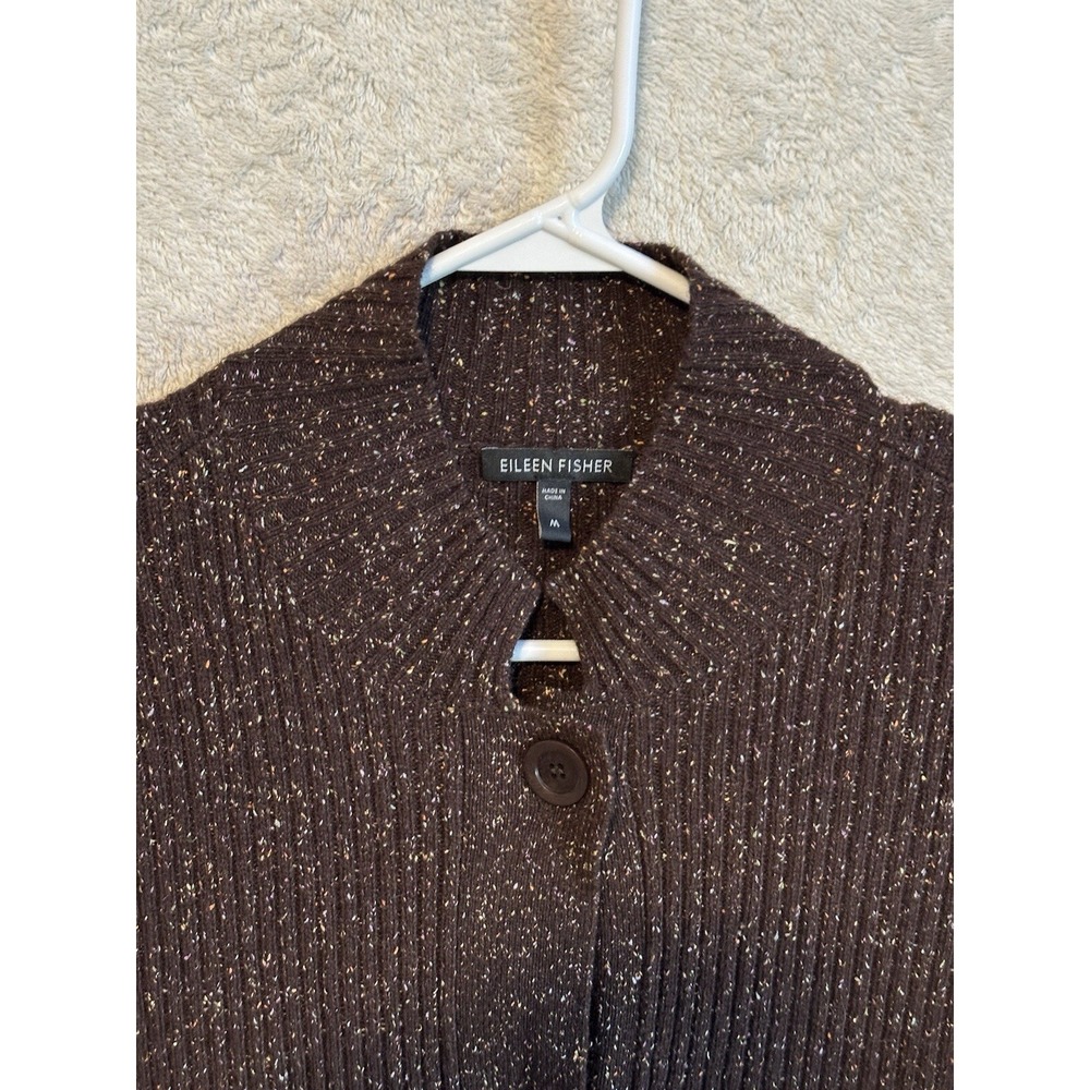 EILEEN FISHER Sweater Women Medium Long Wool Angora Silk Cardigan Brown Speckled - Picture 5 of 12